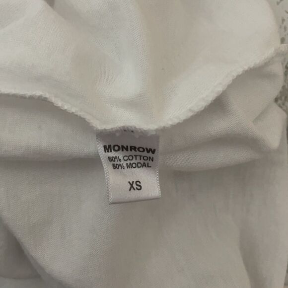 Monrow White Distressed Ladder Cotton Modal Short Sleeve Tee XS - Picture 6 of 6